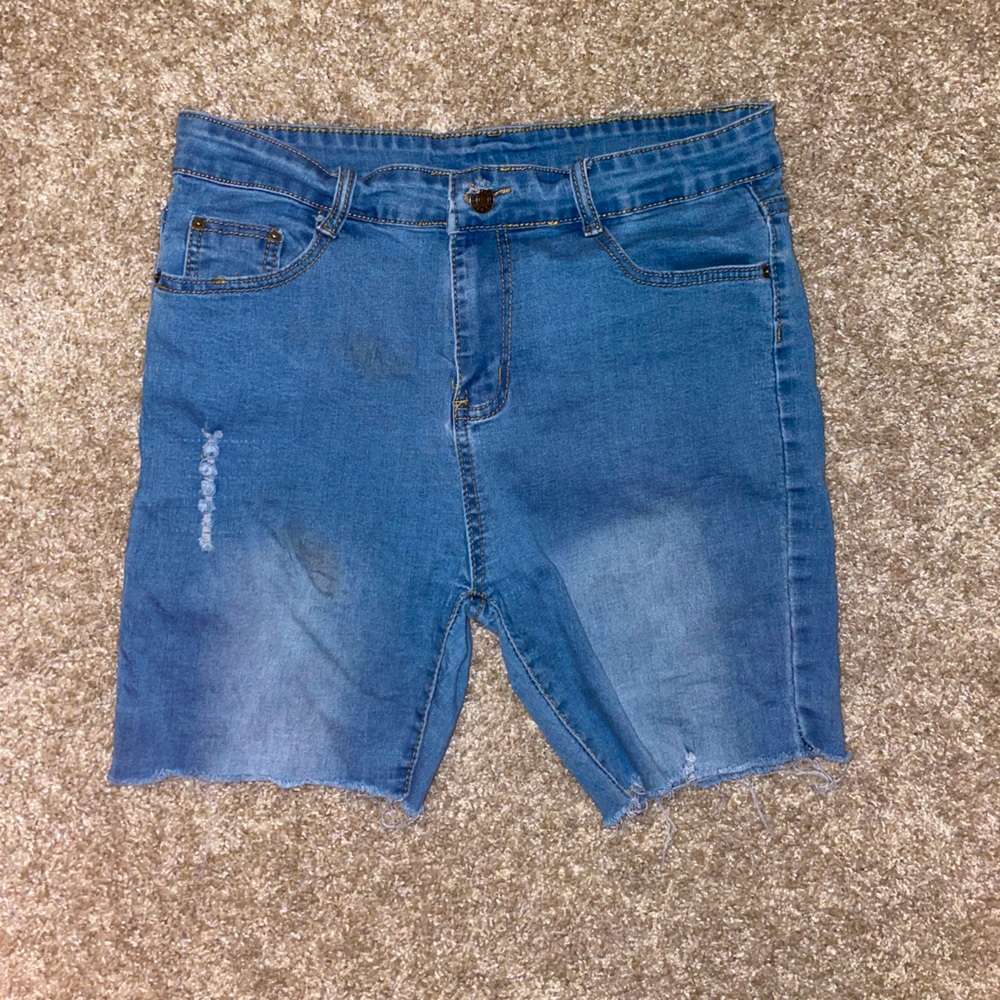 Stretchy Denim Shorts Distressed Plus Size 0XL